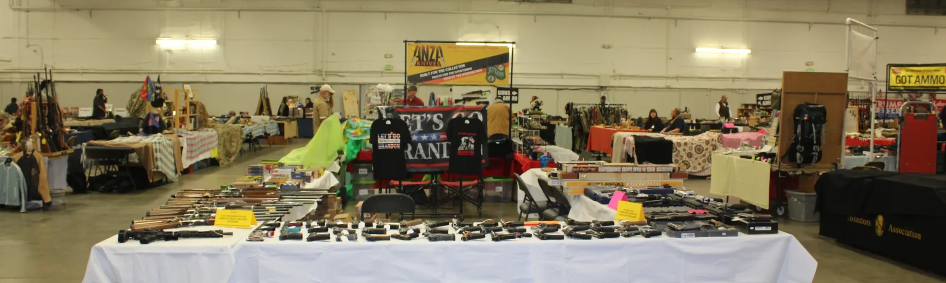 Wide view of the show floor at an upcoming God, Family & Country gun show
